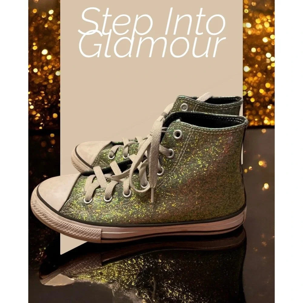 Converse All Star High Top Glitter Sneakers‎ Sparkle Shoes, Size 3